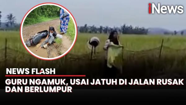Viral! Guru Menangis Histeris Jatuh ke Lumpur, Jalan Rusak di Pandeglang Jadi Sorotan