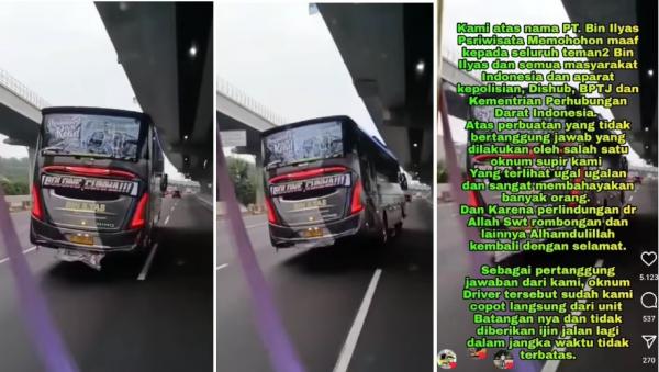 Viral Sopir Bus Ugal-ugalan di Tol Jakarta-Cikampek, Endingnya Sopir Nangis