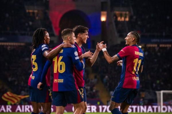 Barcelona membantai Borussia Dortmund 4-0 pada leg pertama perempat final Liga Champions 2024-2025 di Estadi Olimpic Lluis Companys, Kamis (10/4/2025) dini hari WIB.  (Foto: X @FCBarcelona)