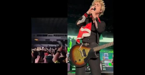 Billie dan Bendera Palestina Vokalis Green Day Billie Joe Armstrong membawa bendera Palestina di atas panggung. (Foto: X)