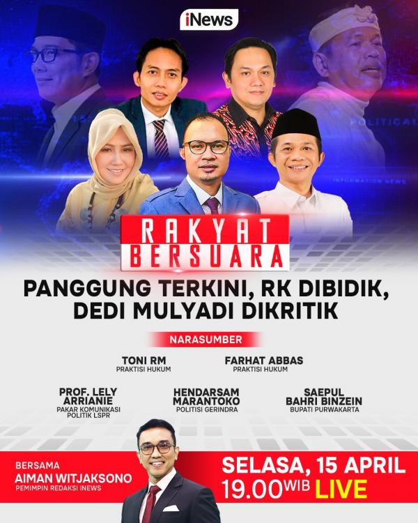 Rakyat Bersuara malam ini: Panggung Terkini, RK Dibidik, Dedi Mulyadi Dikritik. (Foto: iNews)