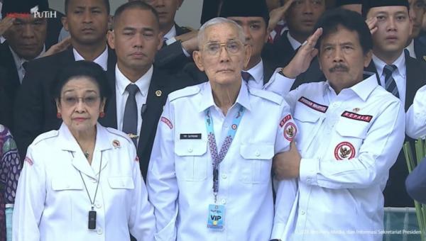 Megawati-Try Sutrisno hadir di Upacara Hari Lahir Pancasila yang dipimpin Prabowo Subianto pada Senin (2/6/2025) (Foto: screenshot)