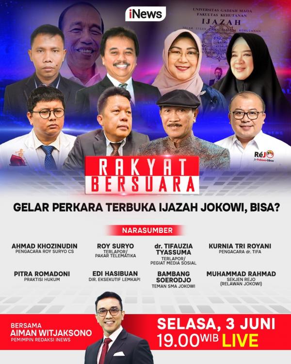 Rakyat Bersuara episode Gelar Perkara Terbuka Ijazah Jokowi, Bisa? (Foto: iNews)