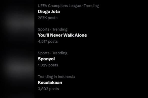 Kematian Diogo Jota jadi trending topic di X. (Foto: X)