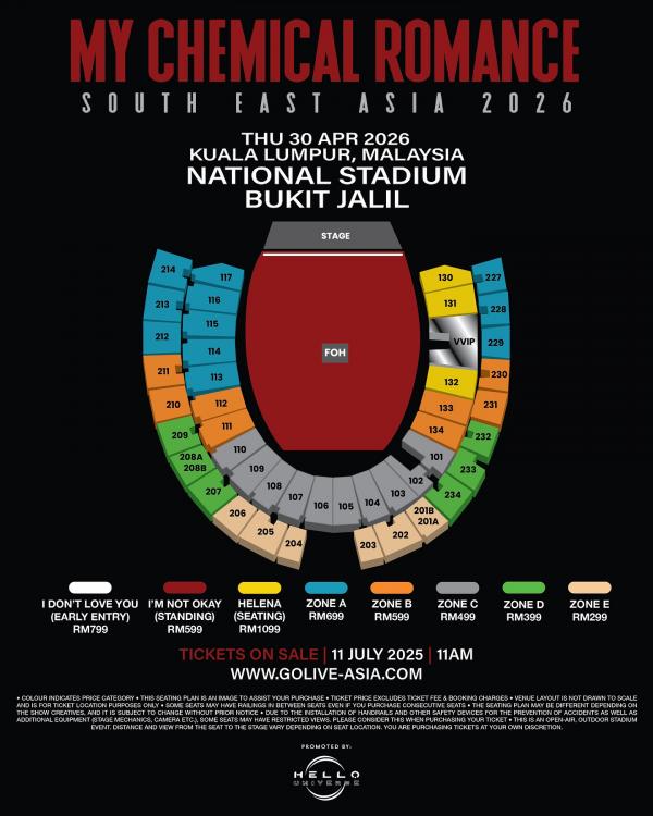 Daftar harga tiket My Chemical Romance di Malaysia. (Foto: X)