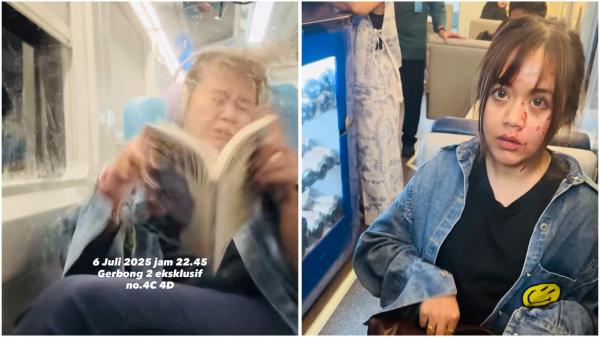 Penumpang wanita menjadi korban dari lemparan batu ke arah kereta api. (Foto: Instagram)