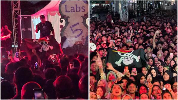 Bendera One Piece dibentangkan di konser musik. (Foto: X)