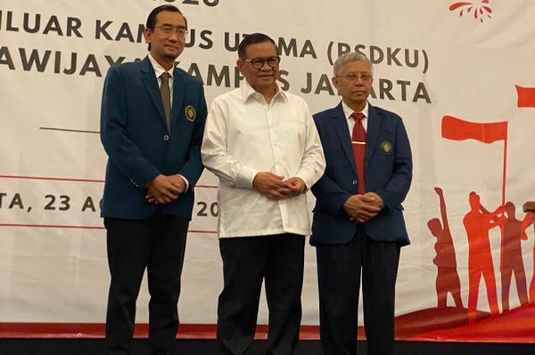 Gubernur DKI Jakarta, Pramono Anung menjadi keynote speaker dalam acara Orientasi Pendidikan Mahasiswa Baru Program Doktor dan Magister PSDKU Universitas Brawijaya Kampus Jakarta Tahun Akademik 2025/2026 di Setiabudi, Jaksel, Sabtu (23/8/2025). (IST)