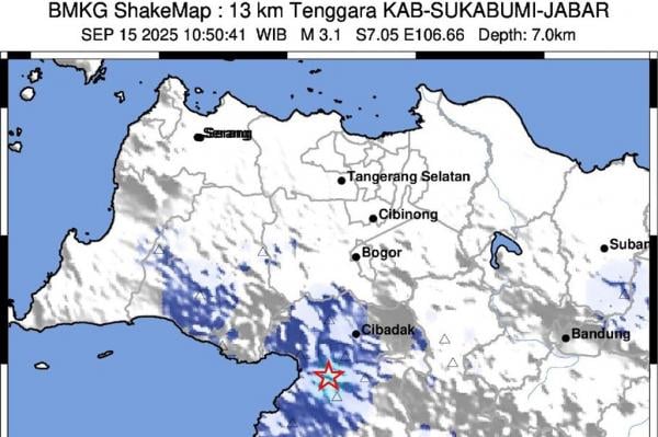 Gempa Terkini Magnitudo 3,1 Guncang Sukabumi Jabar