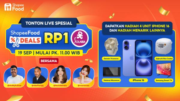 Puncak ShopeeFood Day di September ini menghadirkan beragam hadiah menarik yang dipandu oleh Daddykuliner, Ddaffariqq, Kezialetheia, dan Noonarosa. (Foto: dok istimewa)