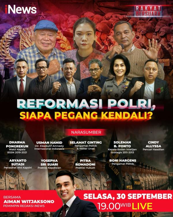Rakyat Bersuara: Reformasi Polri, Siapa Pegang Ken Rakyat Bersuara: Reformasi Polri, Siapa Pegang Kendali, malam ini.