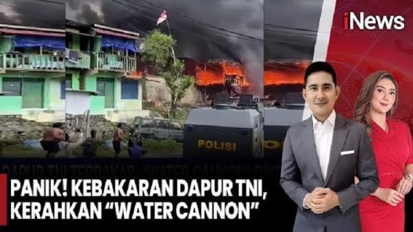 Water Cannon Brimob Dikerahkan Padamkan Kebakaran Barak Dapur TNI di Jayapura