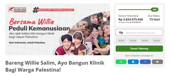Laman resmi open donasi Willie Salim. (Foto: Tangkapan layar laman NPC)