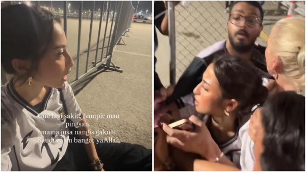 Jennifer Coppen dan suporter Indonesia sulit masuk Stadion Arab Saudi. (Foto: Instagram)
