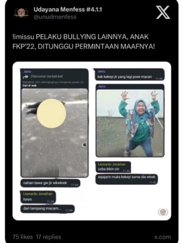 isi chat pembully isi chat pembully meledek Timothy Anugerah. (Foto: Instagram)