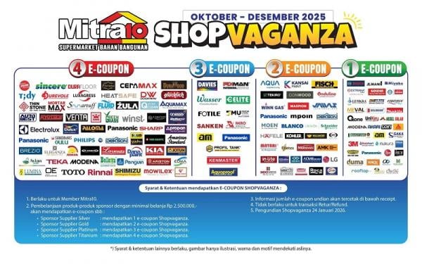 Shopvaganza 2025 Produk Sponsor Kategori produk sponsor Shopvaganza untuk bisa mendapatkan e-coupon. (Foto: dok Mitra10)