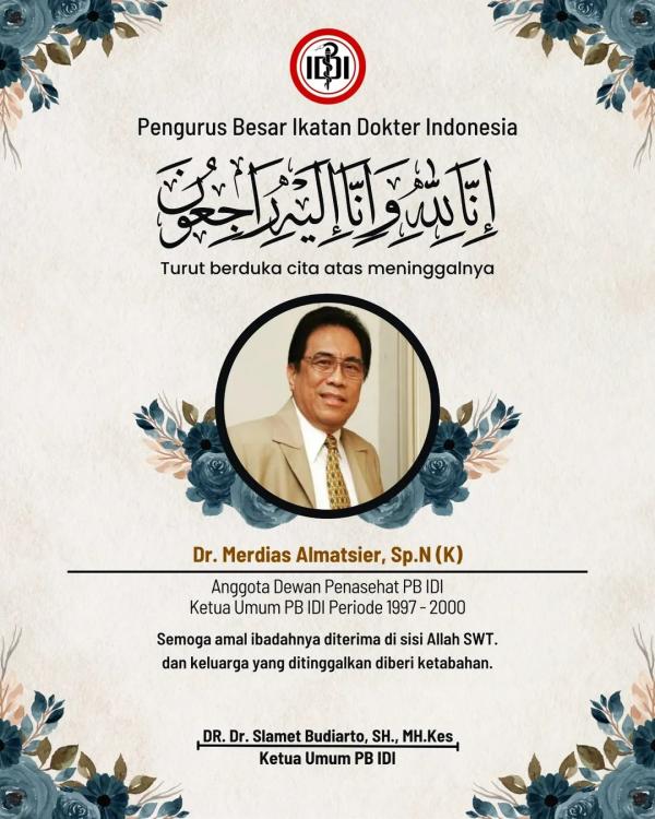 Ketua Umm PB IDI dr Merdias Almatsier meninggal dunia. (Foto: Instagram)