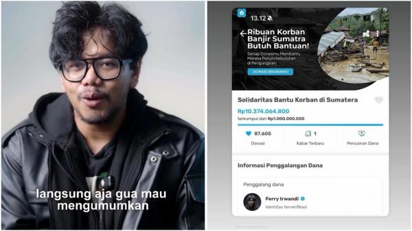 Ferry Irwandi Open donasi Ferry Irwandi untuk korban banjir Sumatera resmi ditutup, berhasil kumpulkan Rp10,3 miliar dalam waktu 24 jam. (Foto: Instagram)