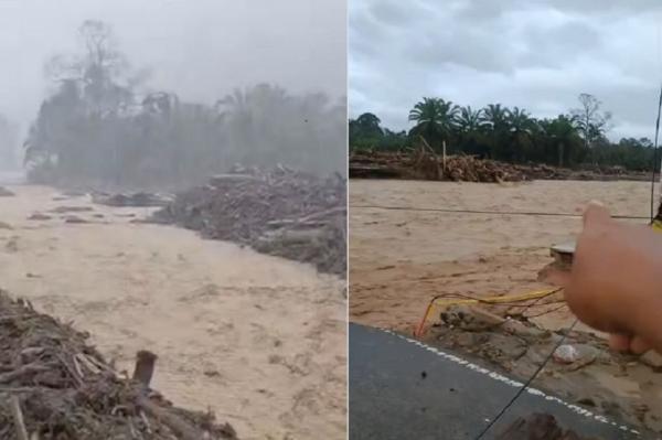 Sungai Garoga di Tapsel Meluap, Bawa Material Kayu hingga Hanyutkan Jembatan Darurat