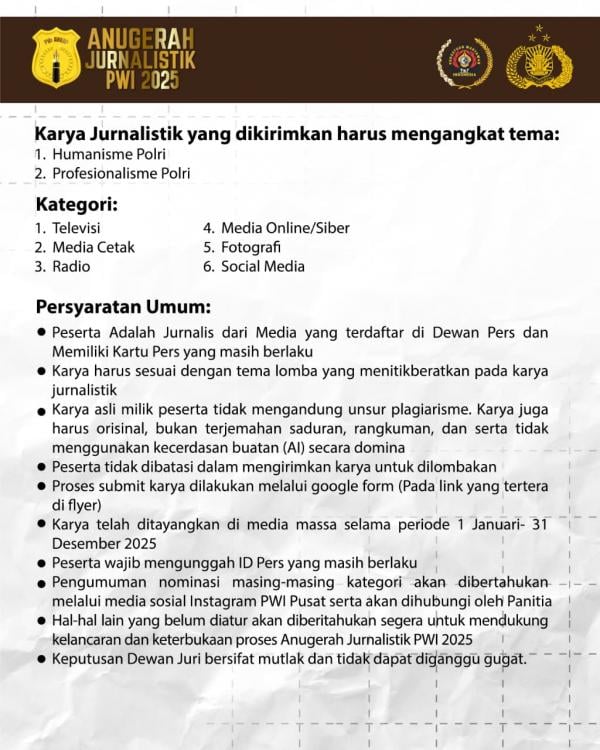 Syarat dan cara pengiriman karya AJP Award 2025 (dok. PWI)