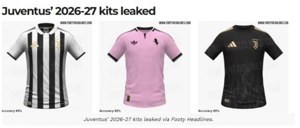Kemungkinan besar desain seragam Juventus untuk musim 2026-27 mulai terungkap ke publik (Foto: Footy Headlines)
