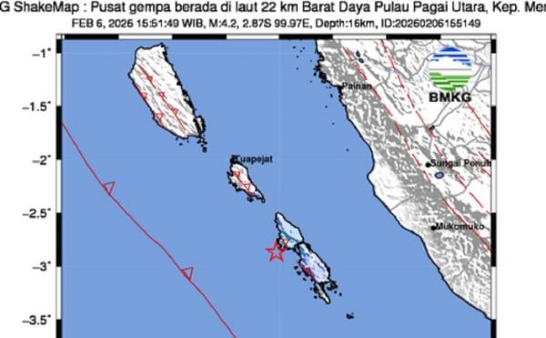 Gempa Hari Ini Guncang Mentawai Sumbar, Cek Kekuatan Magnitudonya!