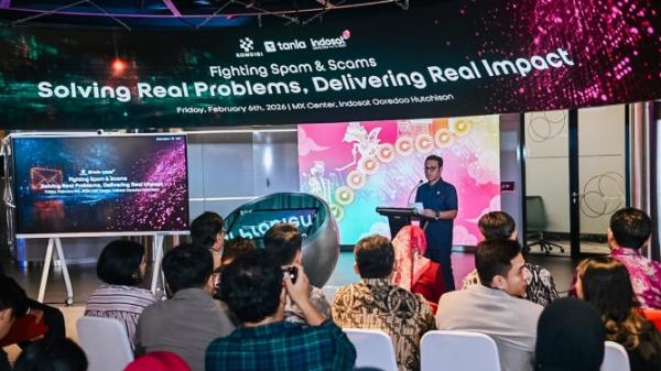 Wakil Menteri Komunikasi dan Digital Nezar Patria  dalam acara Fighting Spam & Scams: Solving Real Problems, Delivering Real Impact di Jakarta Pusat, Jumat (6/2/2026). (Foto: Annastasya Rizqa)