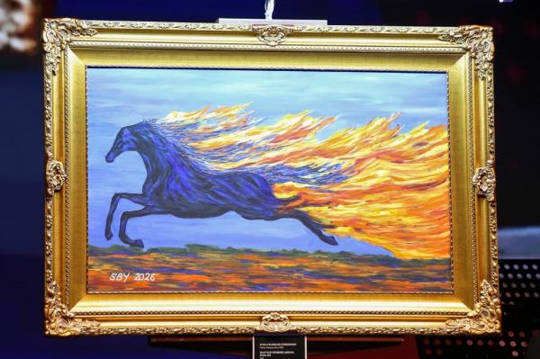 Lukisan Kuda Api karya Presiden ke-6 sekaligus Ketua Majelis Tinggi Partai Demokrat, Susilo Bambang Yudhoyono (SBY) (dok. Partai Demokrat)