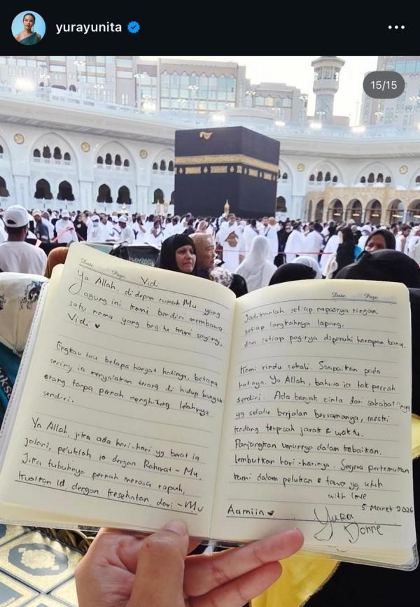 Doa Yura Yunita untuk Vidi Aldiano. (Foto: Instagram)