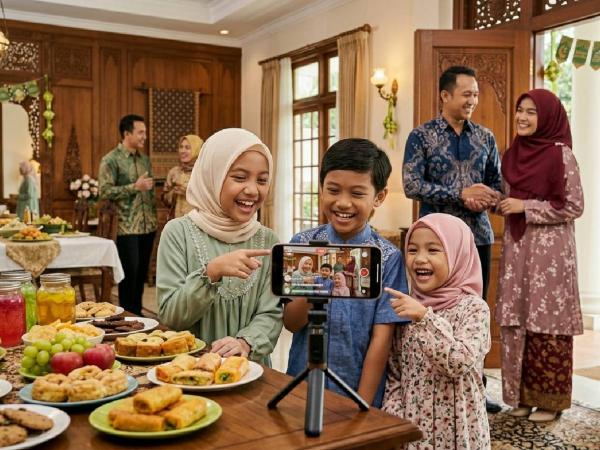 Ngonten di momen Lebaran Ilustrasi ngonten di momen Lebaran. (Foto: Ilustrasi AI)