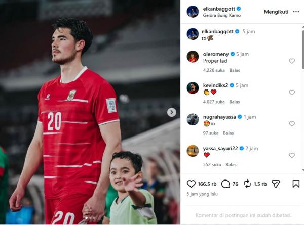 Elkan Baggott mengunggah jersey Timnas Indonesia di akun Instagram pribadinya. (Foto: IG @elkanbaggott)