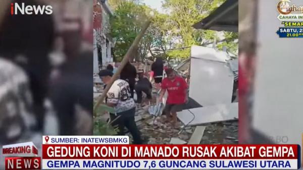 Gedung KONI Manado Rusak Diguncang Gempa Besar, Puing Berserakan