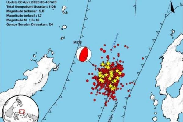 BMKG: 1.108 Gempa Susulan Guncang Sulut Pascagempa Utama M7,6 di Bitung
