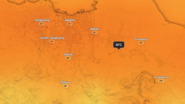 Jakarta terasa panas hari ini, Rabu (29/4/2026). (Foto: Zoom Earth)