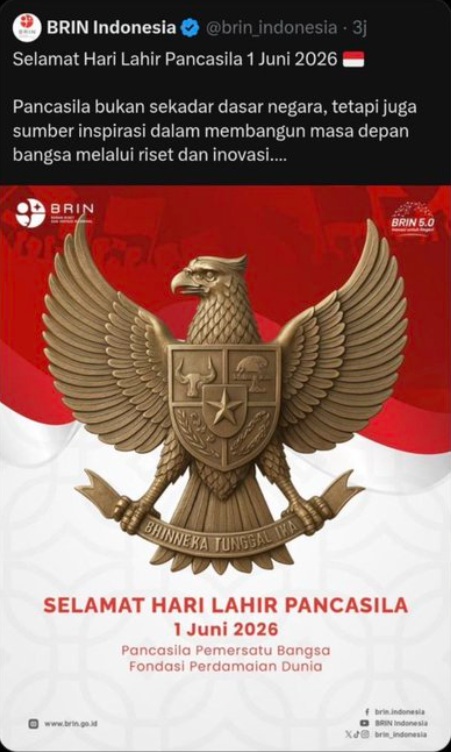 Unggahan gambar Garuda Pancasila pada akun X @brin_indonesia. (Foto: Istimewa