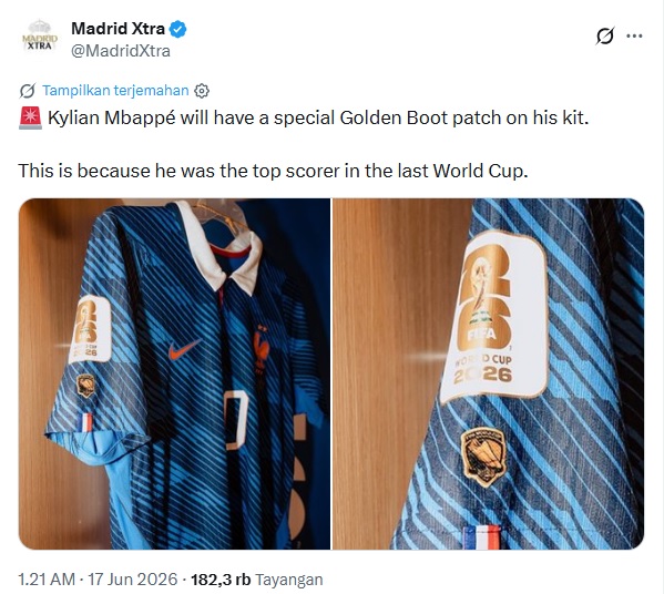 Kylian Mbappe mengenakan patch berbeda di jerseynya. (Foto: X @MadridXtra)