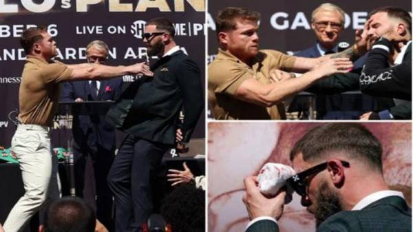 Saul Canelo Alvarez Hajar Caleb Plant hingga Berdarah saat Konferensi Pers