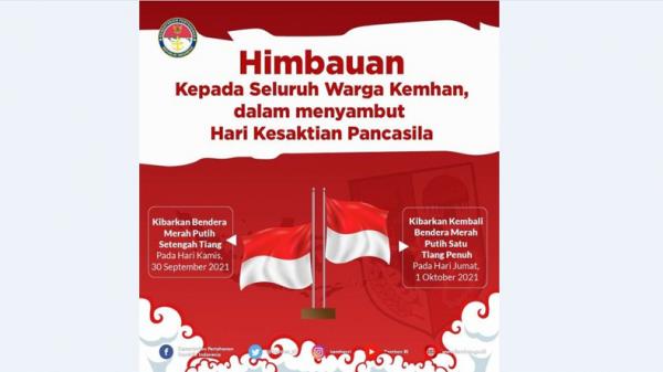 Hari Kesaktian Pancasila Kemhan Imbau Besok Kibarkan Bendera 1 Tiang Penuh, Hari Ini Setengah Tiang