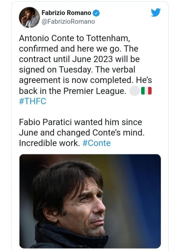 Antonio Conte Dikabarkan Tukangi Tottenham Hotspur