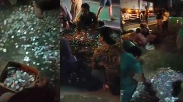 Heboh Rp70 Juta Uang Logam Banjiri Jalan Raya Ciamis-Banjar, Warga Ramai Rebutan