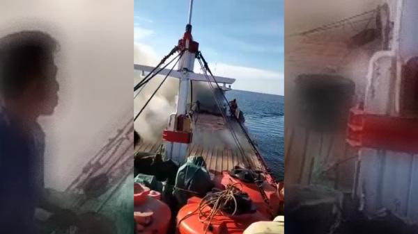 Kapal Muatan Karet Terbakar di Tengah Laut Bangka Barat, 9 ABK Selamat