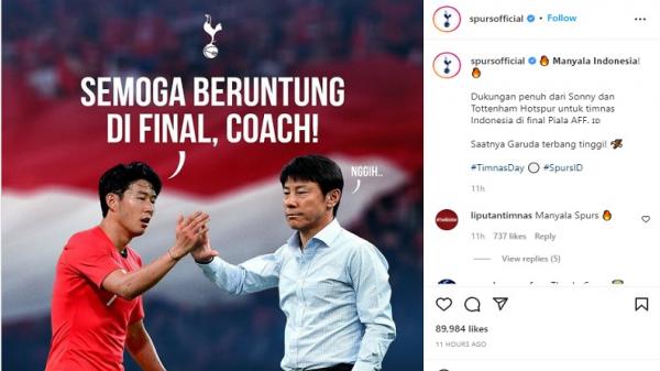 Pajang Foto Striker Korsel, Tottenham Hotspur Dukung Penuh Indonesia di Final Piala AFF