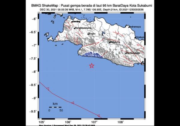 Gempa Berkekuatan Magnitudo 4,1 Guncang Kota Sukabumi