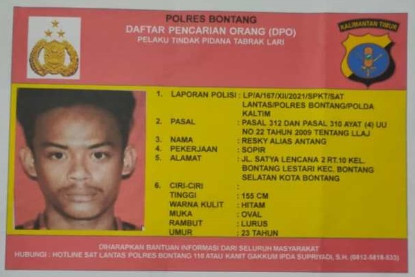 Libatkan Intelijen, Polres Bontang Buru DPO Pelaku Tabrak Lari