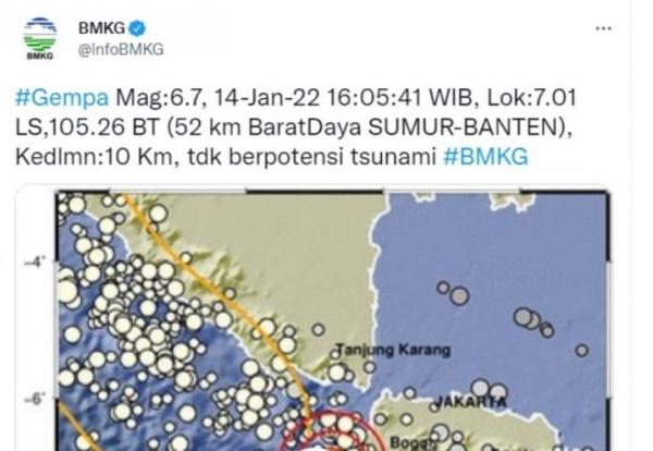 Lima Kali Gempa Susulan Bermagnitudo M5,7  hingga Pukul 5 Sore Pascagempa Banten