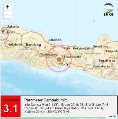Gempa Magnitudo 3,1 Landa di Banyumas