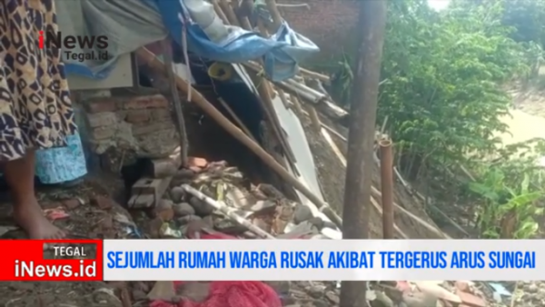 Video 4 Rumah di Larangan Ambruk Akibat Tergerus arus Sungai Rambatan
