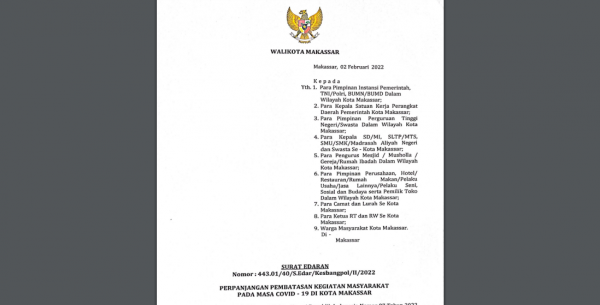 Pemkot Makassar Kembali Perpanjang PPKM Sampai 14 Februari, Begini Aturannya