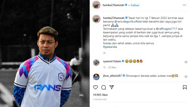 Habis Kontrak, Hamka Hamzah Pamit dari Rans Cilegon FC