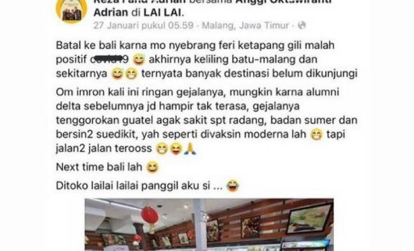Viral! Akun Medsos Reza Fahd Mengaku Positif Covid-19 Tapi Jalan-jalan Ke Malang